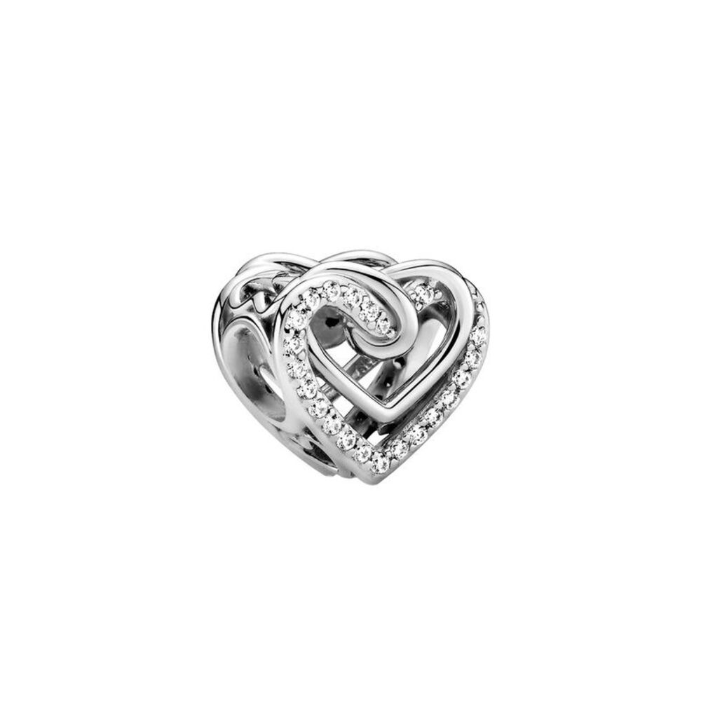 Pandora Moments Silver Cz Sparkling Entwined Hearts Charm